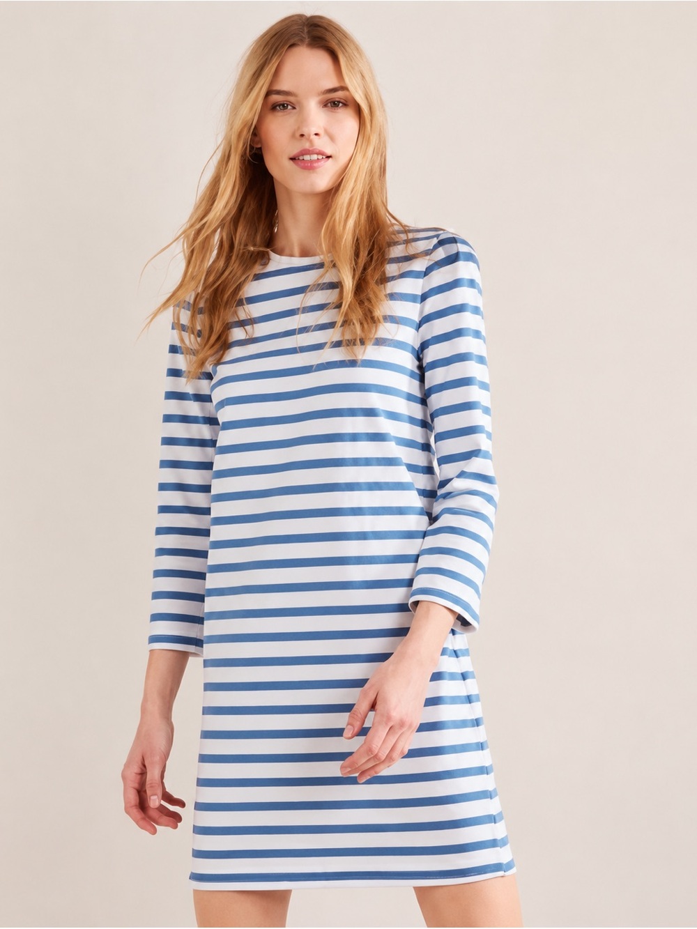 Boden Tshirt Dress Mini Striped Stripes Blue White Coastal‎ Cotton Long Sleeve 6